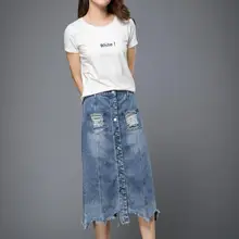 Женская Новая светло-голубая юбка с одной пуговицей, асимметричная ковбойская юбка с кисточками, Размер 6xl