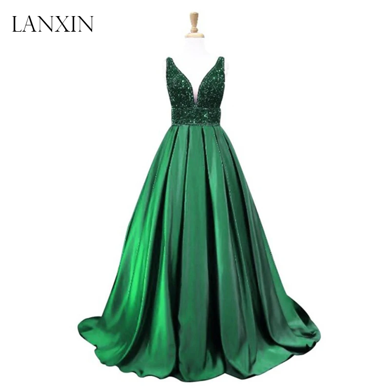 Ярко-синий длинный платье для выпускного вечера Robe de Soiree Кристаллы V шеи открытая спина Длина пола атласное женское вечернее платье abendkleider
