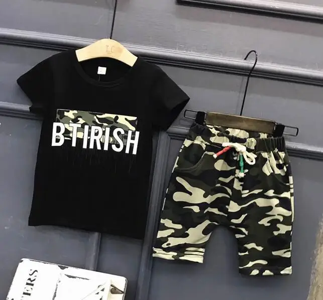 T-Shirt and shorts Комплект одежды для маленьких мальчиков из хлопка; летняя одежда для мальчиков; детская одежда с буквенным принтом; Спортивный костюм для мальчиков; Детские комплекты - Цвет: T-Shirt and shorts