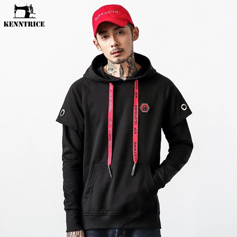 

KENNTRICE Dark Souls Hoodies Men Fake Two Pieces Hoodies Mens Pullover Print Logo Sweatshirt Solid Black Color