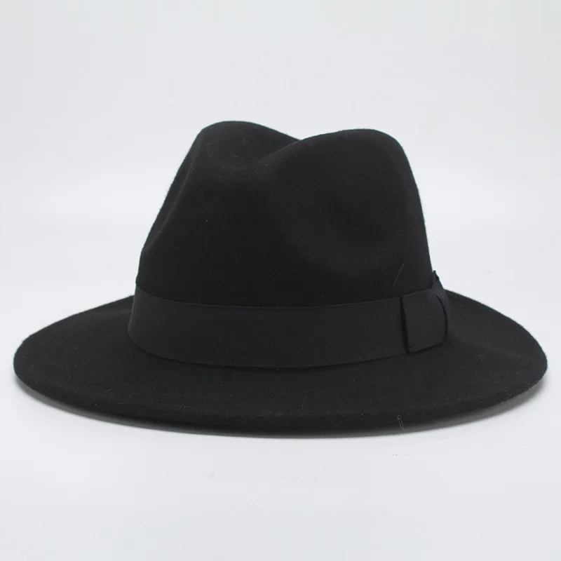 Фибоначчи осень зима с широкими полями Fedora Мужская коричневая джазовая шляпа плоские поля фетровая шапка Трилби котелок из шерсти шляпы для женщин еврейская шляпа - Цвет: Черный