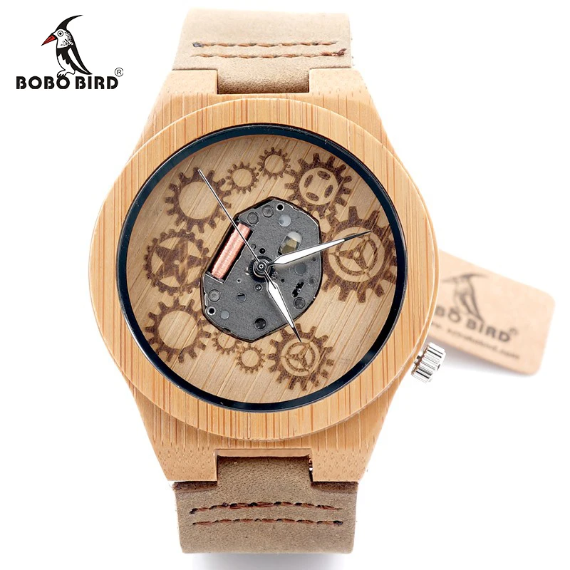 BOBO BIRD Mens Bamboo Wooden sport Quartz Watches Causal Dress with Luminou Hands as Gift relogio masculino