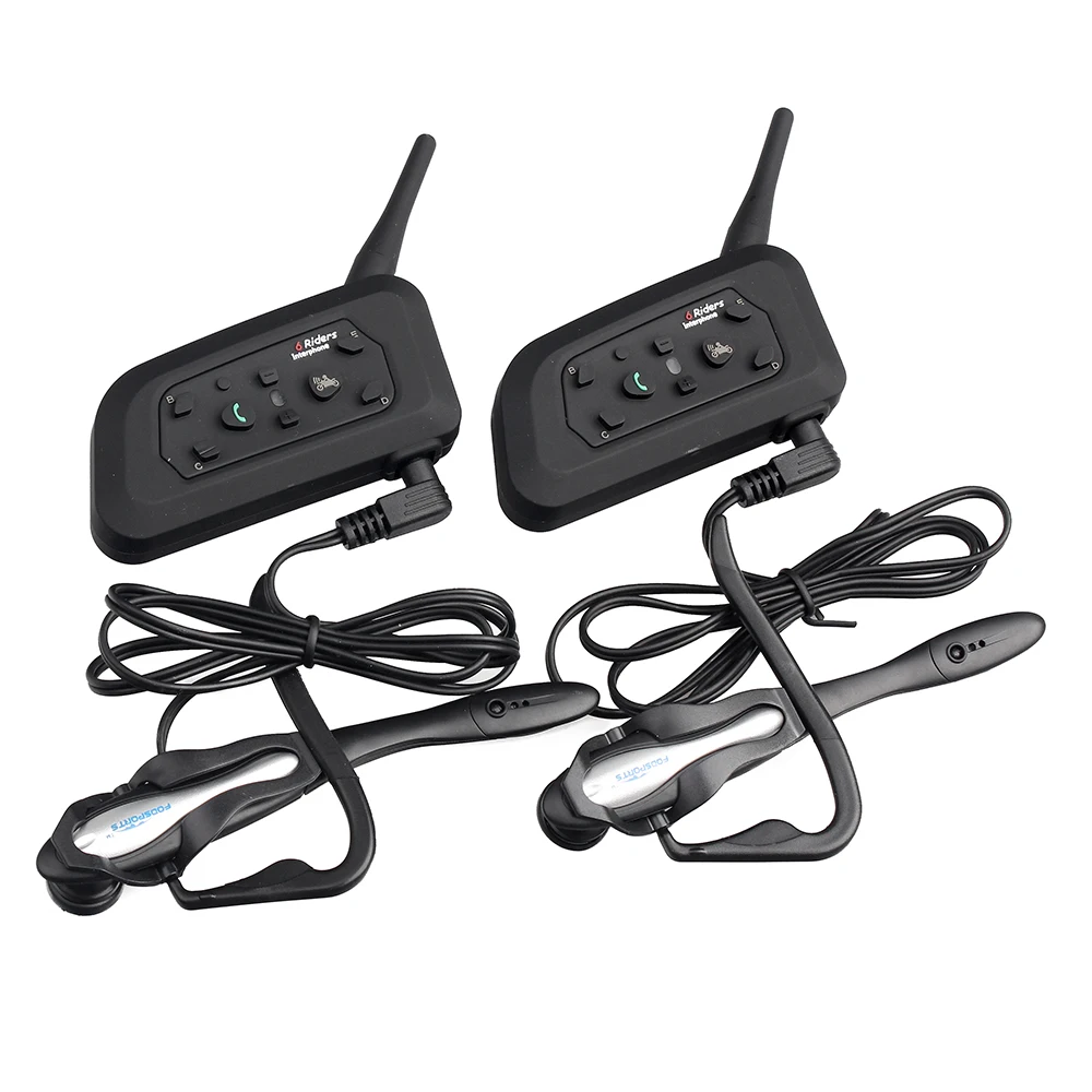 2 pcs V6 1200m Wireless Bluetooth Headset Intercom Earhook Earphone