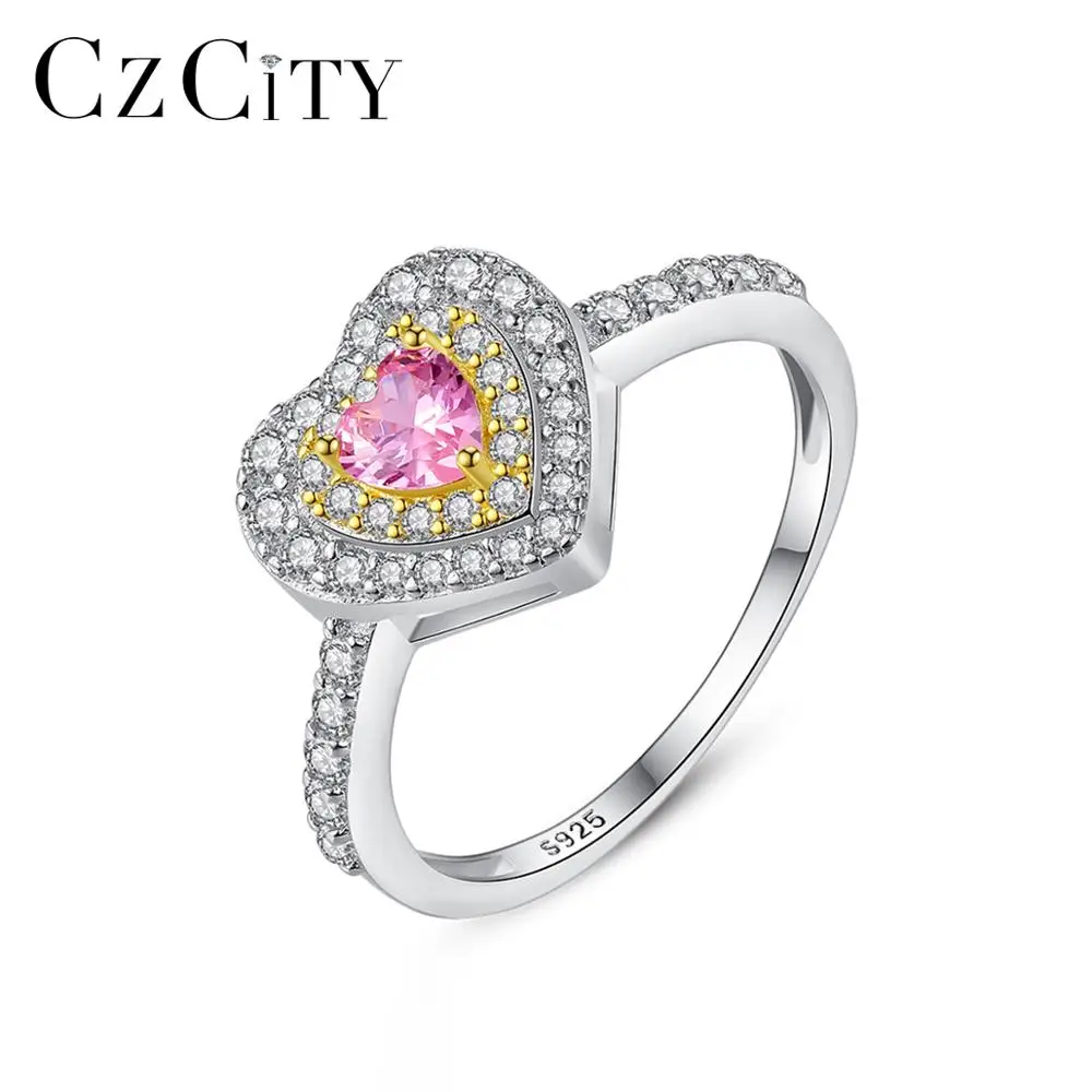 

CZCITY Genuine 925 Sterling Silver Big Love Heart Rings for Women Engagement Wedding Fine Jewelry Anillos Femme Gifts SR0342