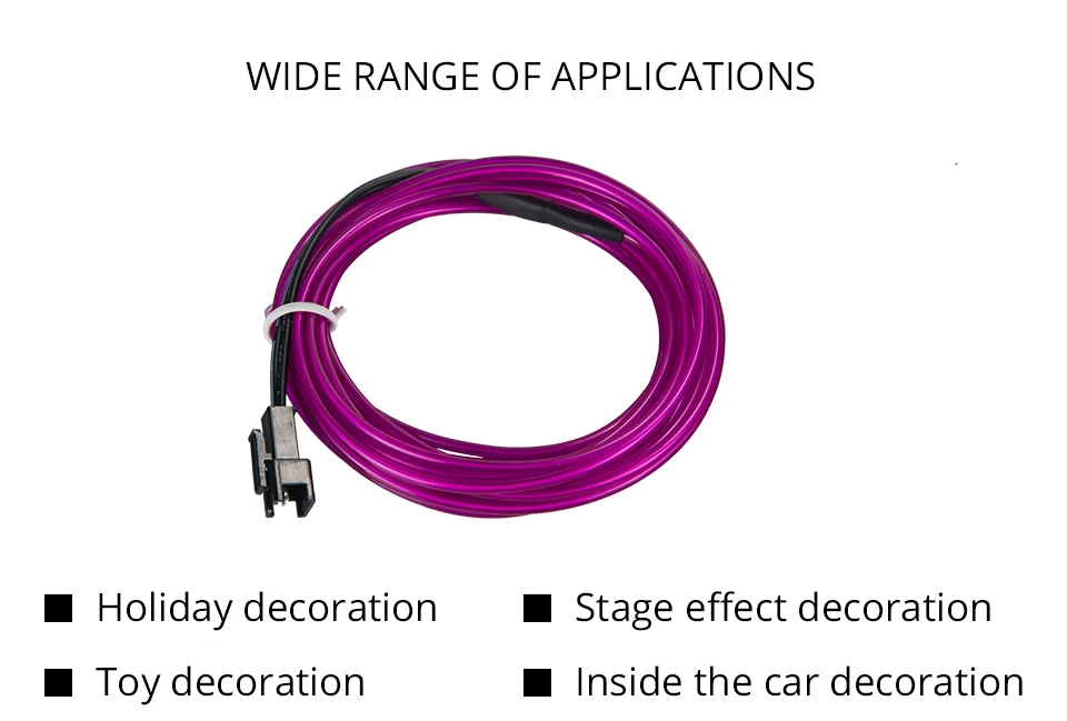 LED Car Styling Purple Color 1M 2M 3M 4M 5M Ambient Light Flexible Neon Strip led Car Interior Lights Trim El Cold Light 5V (2)
