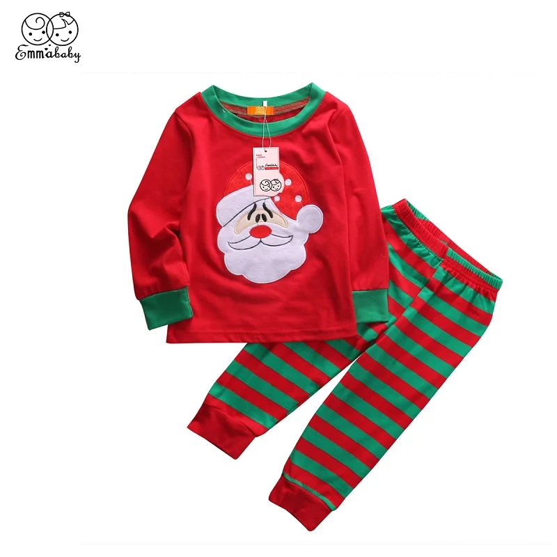 Emmababy Детская Рождественская Пижама комплект одежды 2 шт. для маленьких девочек мальчиков Рождество футболка с длинными рукавами Топы