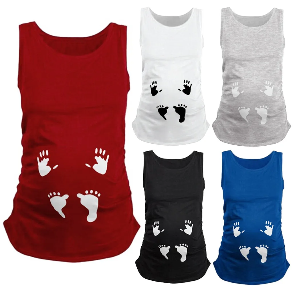 Одежда для беременных с милым принтом и круглым вырезом без рукавов топы майки