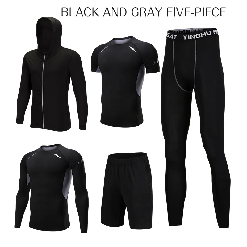 Quick Dry Sports Suit Men's Running Sets Gym Fitness Clothing Compression Basketball Tights Tracksuit Jogging Running Sportswear - Цвет: 4