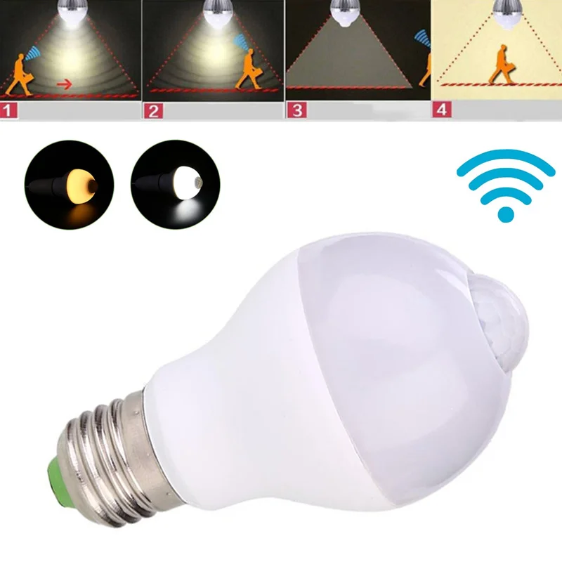 E27 7W 14LED Motion Sensor Light Bulb PIR Infrared Motion Detection