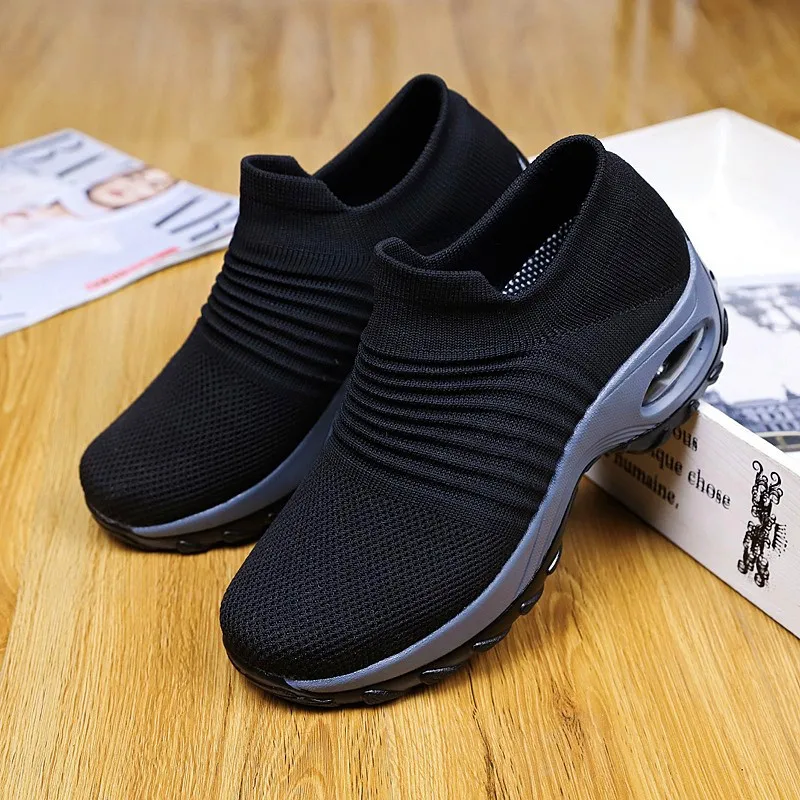 Женские кроссовки; zapatillas mujer; уличные кроссовки для женщин; удобная спортивная обувь; Фирменная трендовая прогулочная обувь Flyknit - Цвет: Черный