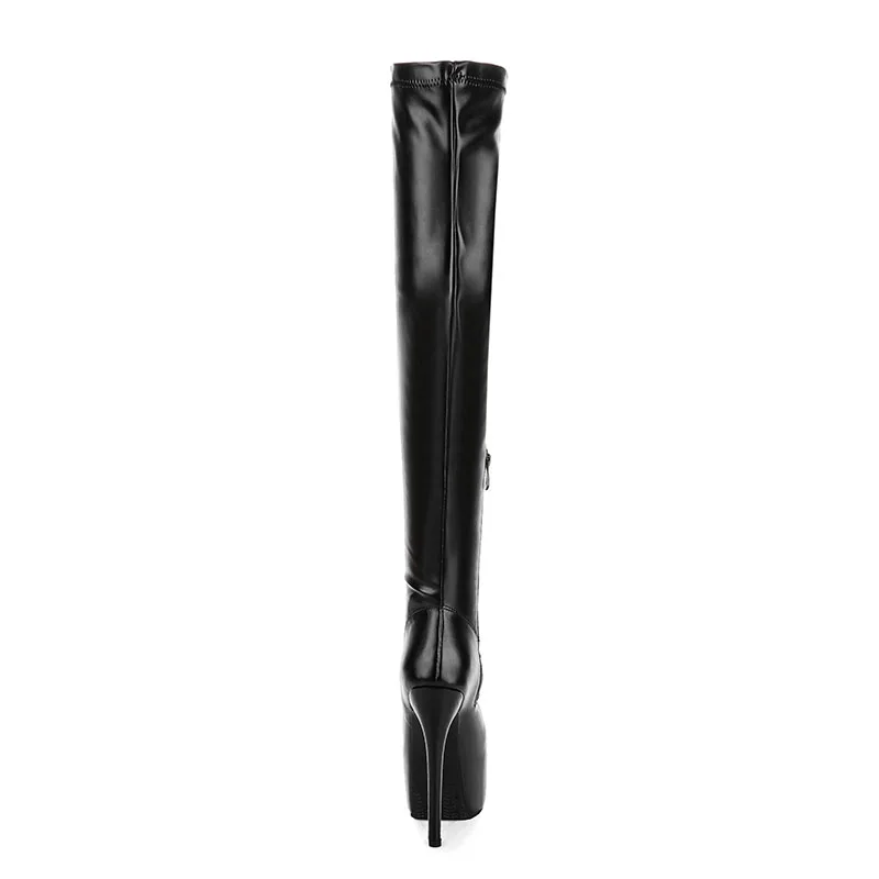 FITWEE Over The Knee High Women Boots Thin High Heel Round Toe Platform Shoes Fashion Ladies Pu Leather Boots Size 34-43