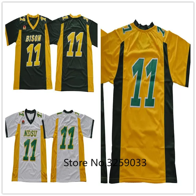 NDSU Bison #11 Carson Wentz Jersey Yellow Gold Green White Stitched North Dakota State College Throwback Football Jerseys