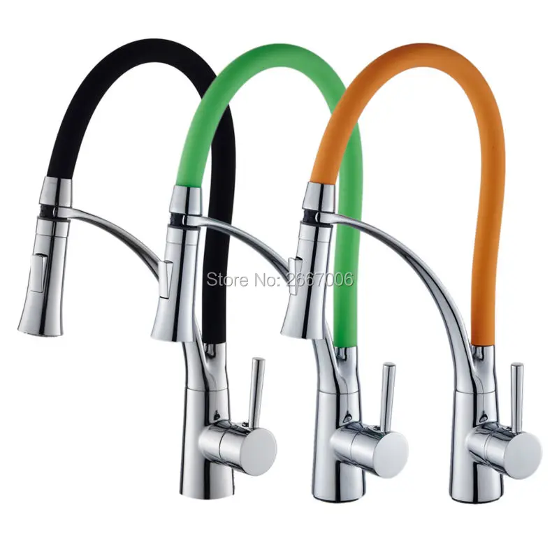 Free shipping New Promotion Three Colors Deck Mounted Chrome Brass Pull Out Sprayer Kitchen Faucet Vessel