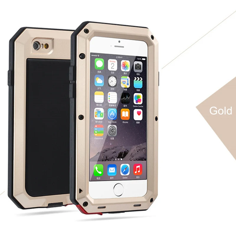 Ударопрочный противоударный чехол Doom для iPhone X Xs Max Xr 6 S 6 S 7 8 Plus, металлический алюминиевый силиконовый чехол - Цвет: Золотой