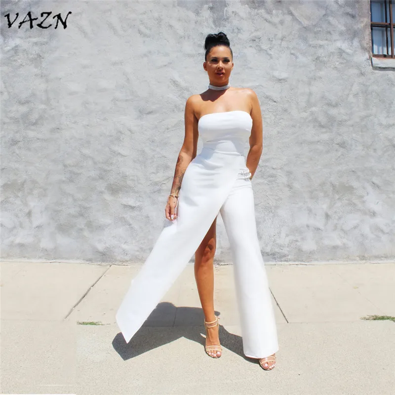 

VAZN Top Quality Novelty Design 2018 Sexy Style Women Jumpsuit Solid Slash Neck Strapless Loose Romper L5217
