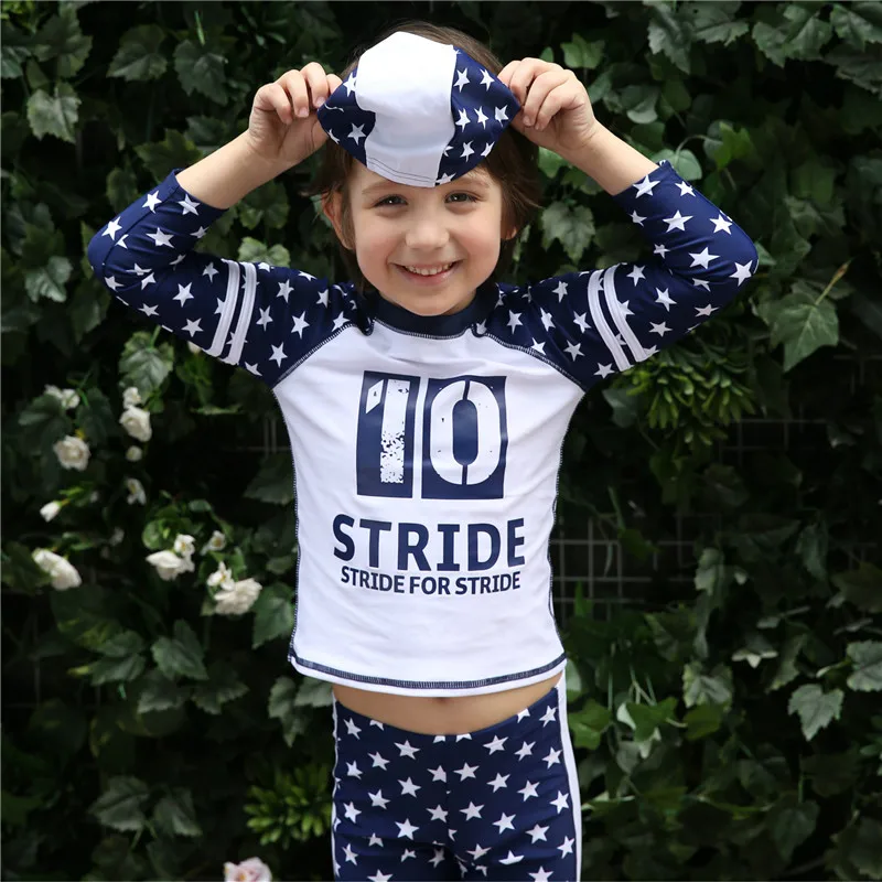 2016 Summer Boys Print Swimwear Kids Long Sleeve Swimsuit Children