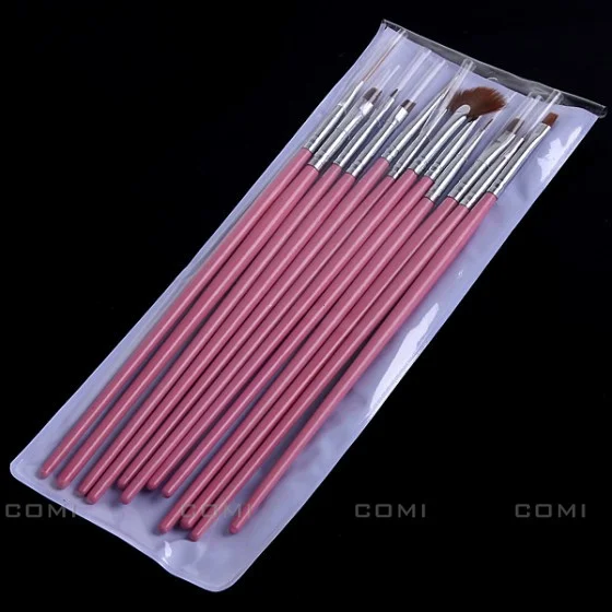 15pcs UV Gel Pink Playdough Crafts Colored Brushes Art Design Pen Painting Dotting Brush Set Clay Crafts Tools