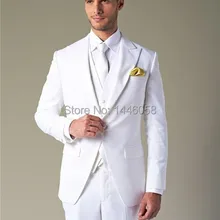 Новое поступление индивидуальный заказ Slim Fit дружки Костюмы Для мужчин белый свадебный костюм Смокинги для женихов для Для мужчин Жених(куртка+ брюки+ жилет+ галстук