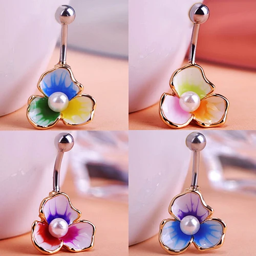 

Bluelans 3 Petals Flower Faux Pearl Belly Button Barbell Navel Ring Body Piercing Jewelry