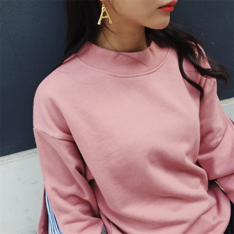 RUGOD New Korean Pink Cotton Hoodies Women Autumn Fake Two 2 Pieces Sweatshirt Casual Patchwork Sleeve O Neck Tops Harajuku