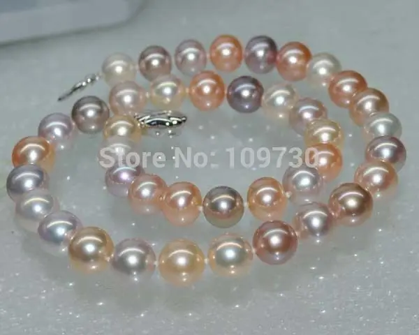 Jewelr 003942 естественный блеск редко мульти AAA+ 10-11 мм круглый жемчужное ожерелье