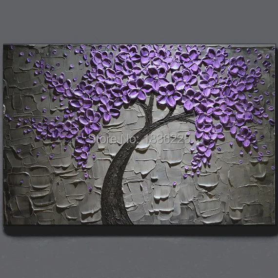 

Hand Made Oil Painting On Canvas Tree purple Flower Oil Painting Abstract Modern Canvas Wall Art Living Room Decor Picture