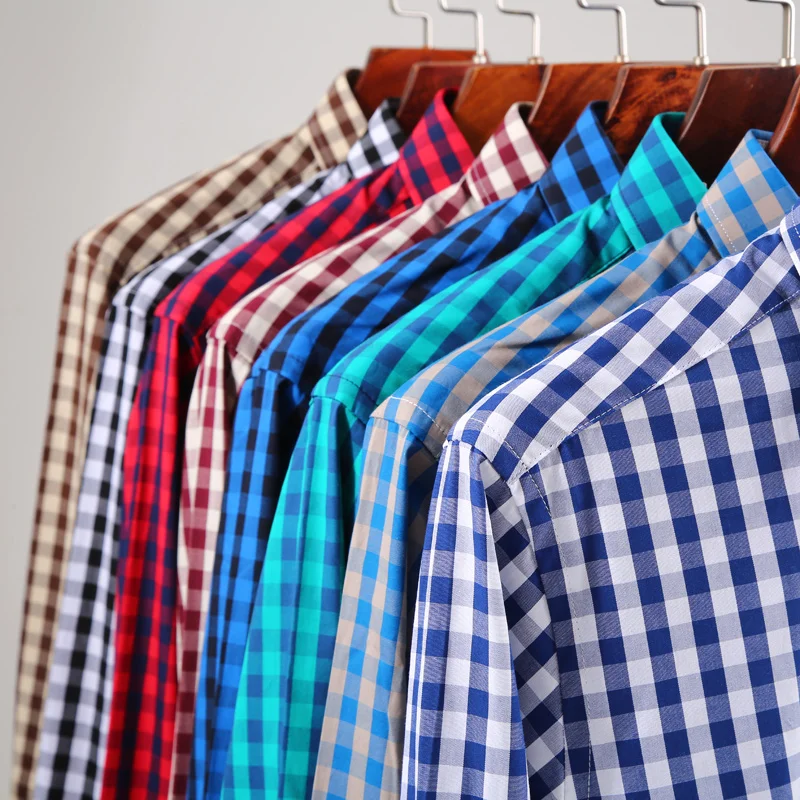 Повседневная Мужская Фланелевая рубашка из 100% хлопка в клетку с длинными