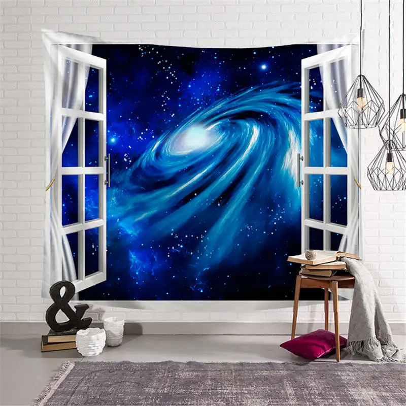 

Window Galaxy Hanging Tapestry Hippie Wall Hanging Retro Blanket Carpet Table Cloth Yoga Mat Camping Tent Beach Towel Home Decor