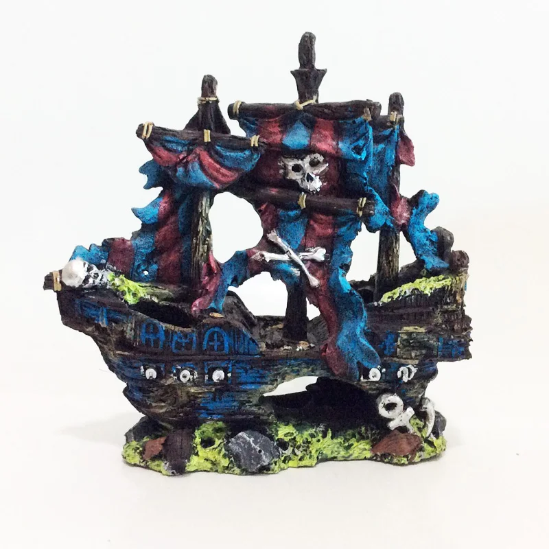 Pirate Ship Resin Boat Decoration Aquarium Fish Tank Landscape-in