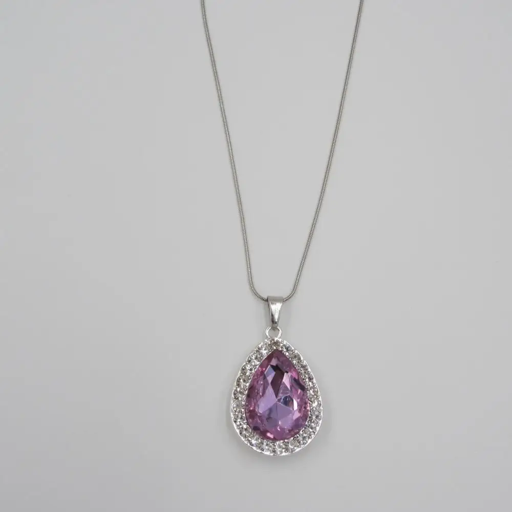 Блестящее фиолетовое ожерелье с подвеской-каплей принцессы Софии для девочек, первое платье, комплекты из искусственной кожи, амулеты, ожерелье, ювелирные изделия - Окраска металла: Alloy Snake Chain