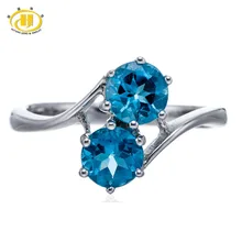 Hutang Round 6mm Real Blue Topaz Gemstone Solid 925 Sterling Silver Ring Fine Fashion Jewelry