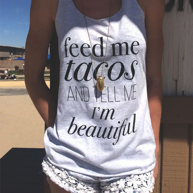 Сексуальные Топы harajuku розовая Повседневная Женская одежда feed me tacos Топы женские готические Большие размеры с принтом лето
