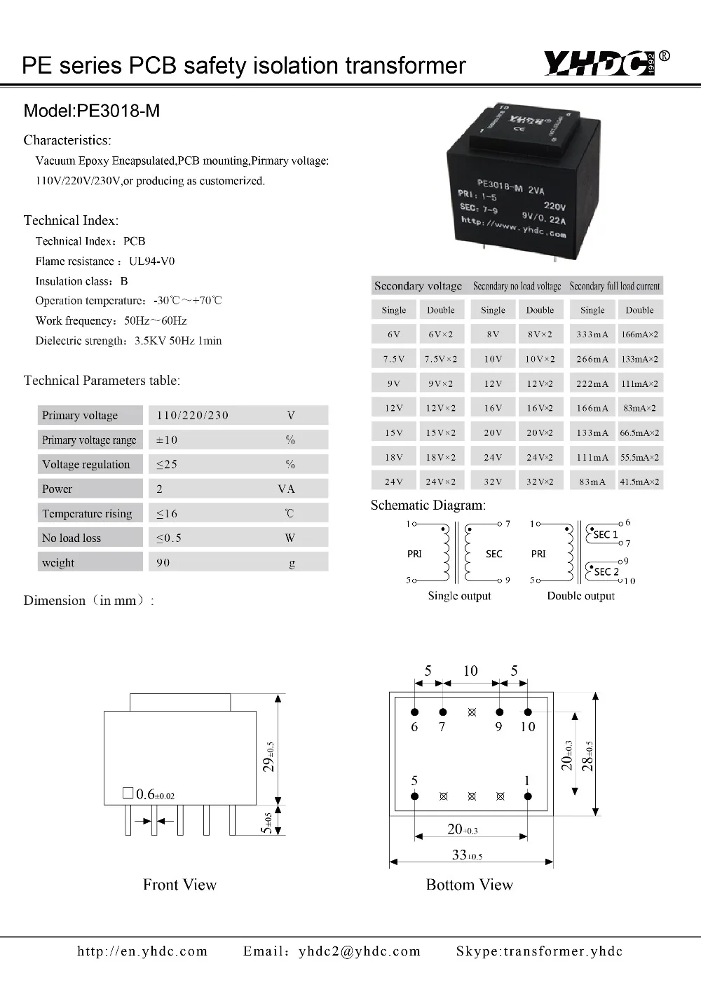 PE3018-M power 2VA 230 V/2*24 V Expory resign инкапсулированный безопасный изолирующий трансформатор для сварки печатной платы трансформатор силовой трансформатор
