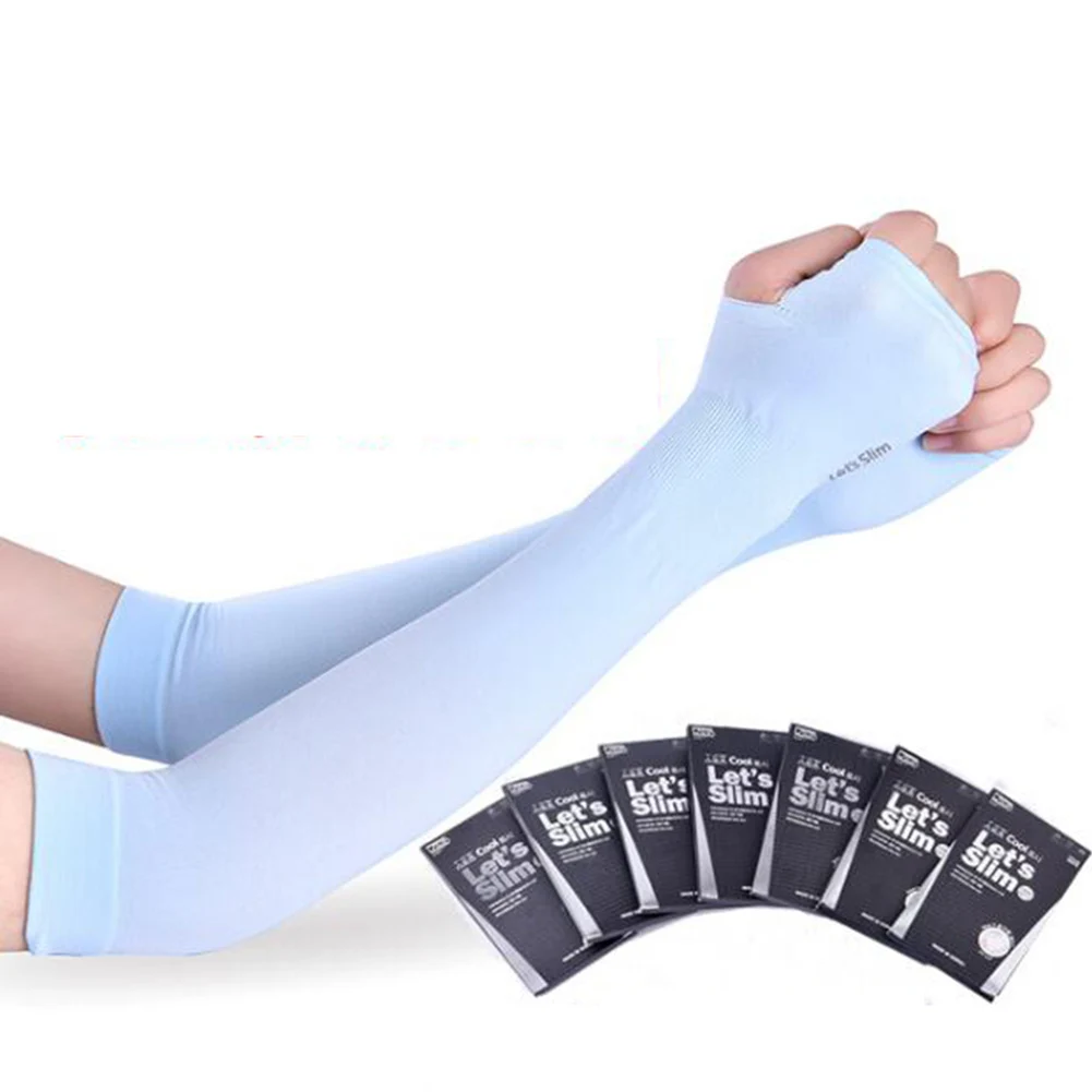 " Black Silk UV-Protection Unisex Cooling Arm Sleeves For Outdoor Sports Pairs