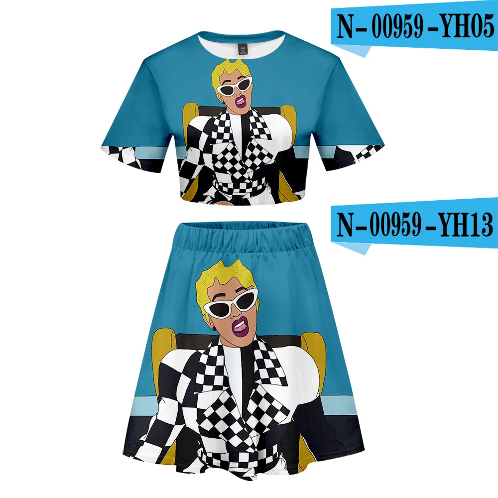 Kawaii 3D летние CARDI B повседневные Harajuku две детали с принтом наборы женские повседневные популярные сексуальные наборы горячая Распродажа плюс размер XXL - Цвет: Лаванда