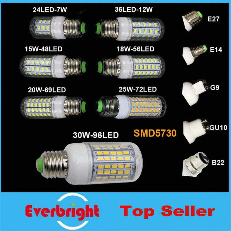 

Ultra Bright SMD5730 E27 E14 LED lamp 7W 9W 12W 15W 20W 25W 30W LED Bulb Corn light 24LED 36LED 48LED 56LED 69LED 72LED 96LED