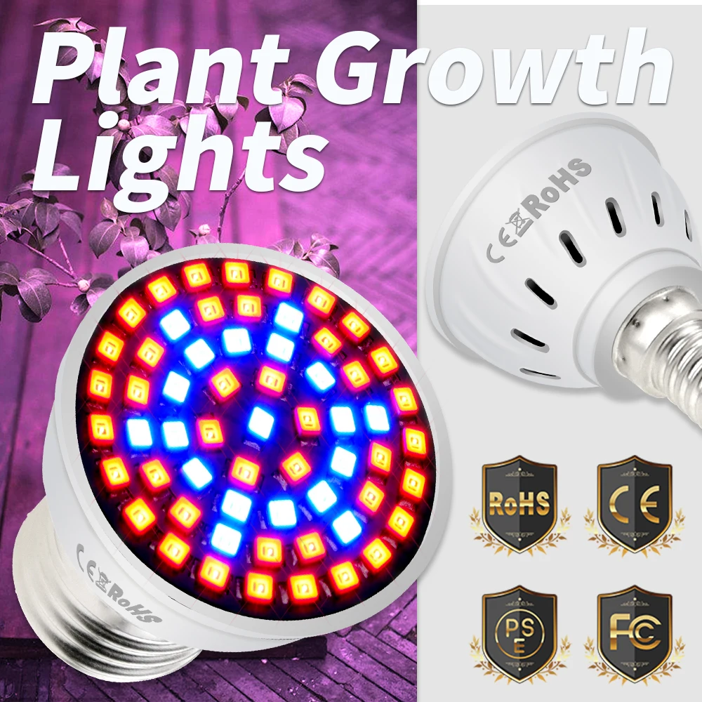 

Full Spectrum E27 Led Grow Light E14 220V GU10 Plant Lamp MR16 Led Growing Bulb 48 60 80leds B22 Cultivo Indoor Plants Flowers