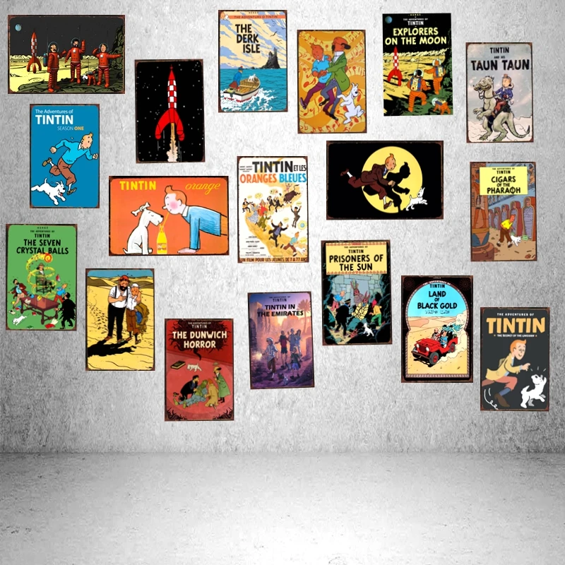Tintin мультфильм оловянные знаки металлическая пластина настенный паб детская комната Домашний декор вечерние Винтаж Железный плакат Куадрос DU-1046