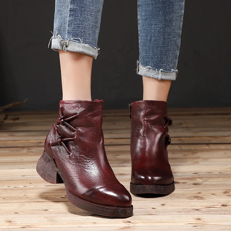 

Cross Leather String Design Booties Women VALLU Brand New Arrival Lady Winter Boots Real Leather Casual Female High Heel Shoes