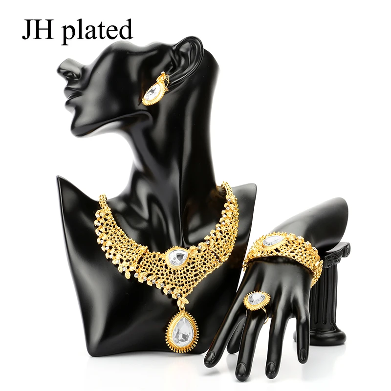 JHplated Ювелирные наборы для женщин нигерийское ожерелье африканские Ювелирные наборы золотой цвет свадебные Дубай ювелирные наборы Вечерние