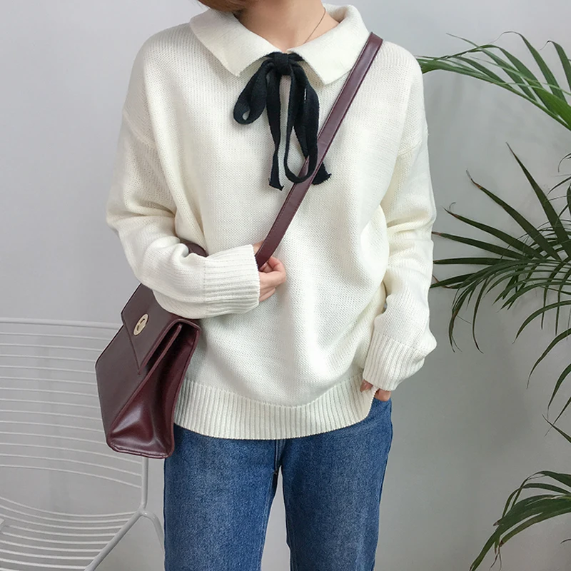 Preppy Style Patchwork Outwear Ladies Women Sweaters and Pullovers Knitwear Cute Loose Autumn Winter Harajuku Kawaii 2SWT1117 Preppy Style Patchwork Outwear Ladies Women Sweaters and Pullovers Knitwear Cute Loose Autumn Winter Harajuku Kawaii 2SWT1117