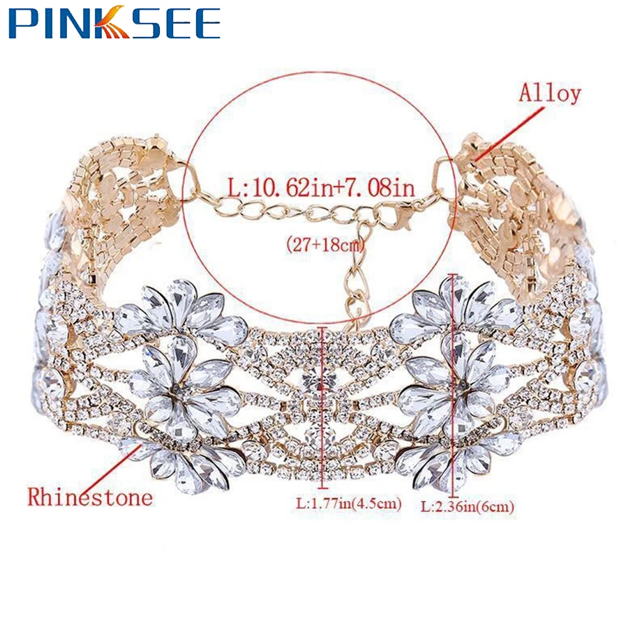 Блестящий Sparkly Кристалл Rhinestone колье для Для женщин Свадебные Цветок Chocker ювелирные изделия короткой цепи воротник нагрудник Цепочки и ожерелья