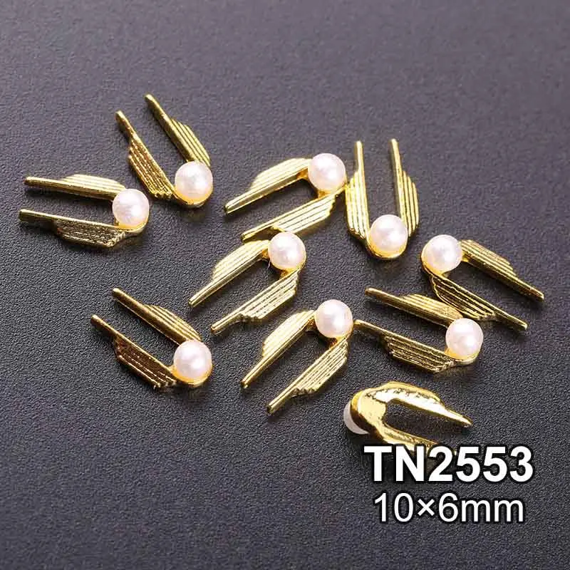 TN2553 Blueness 10 шт./упак. 3d-украшения для ногтей сплав золота Diy блеск белый жемчуг Шарм Стразы для ногтей Инструменты - Цвет: TN2553