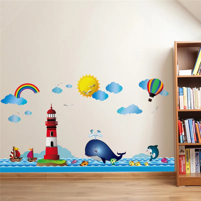 Wall Stickers For Kids Room Under the Sea Tropic Fish Ocean Nursery Wall Art Sticker Decals Sticker Adesivo De Parede 30MR707