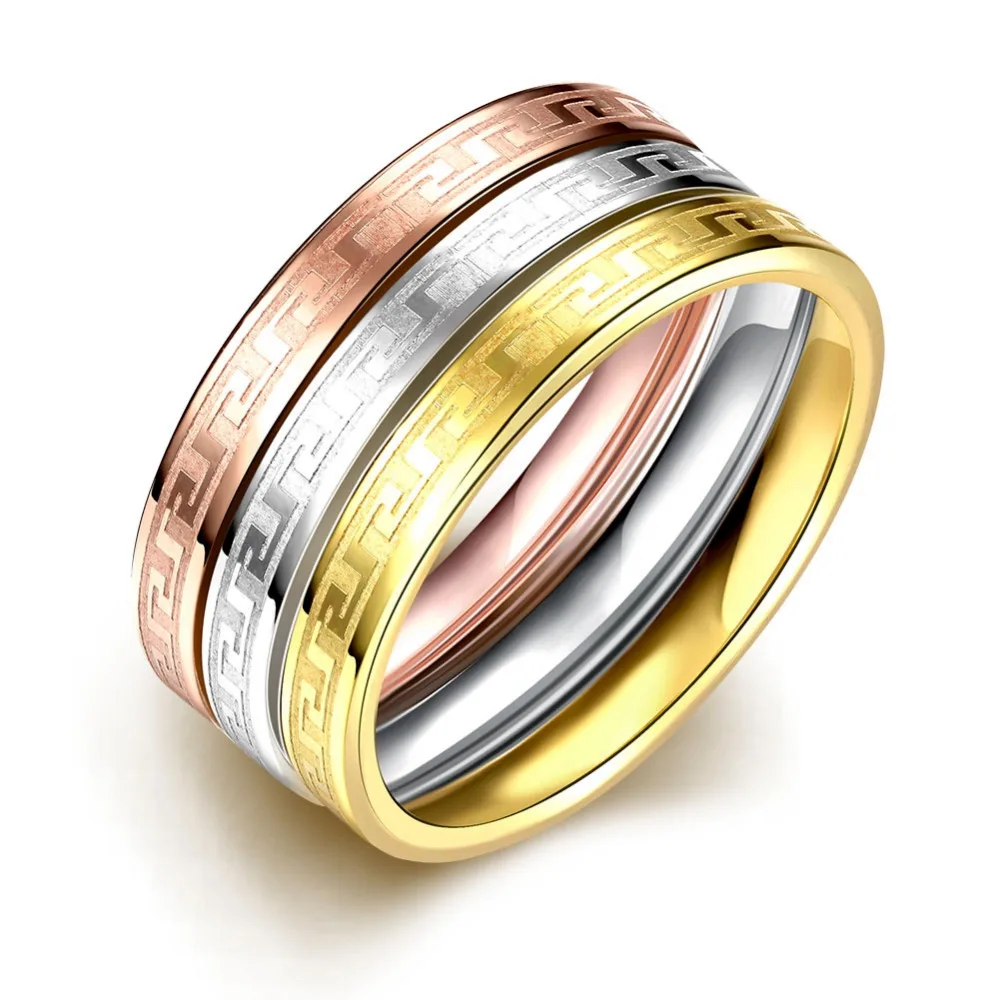

R028 2016 New Top Quality Titanium European Personality Combination Three Color Circle Titanium Steel Women Men's Ring Wholesale