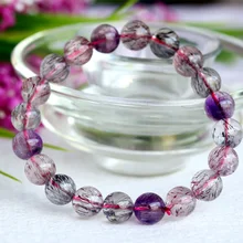 Натуральный мульти цвета смесь супер семь 7 отделка стрейч браслет с круглыми бусинами Мелодия камень 9,5 мм