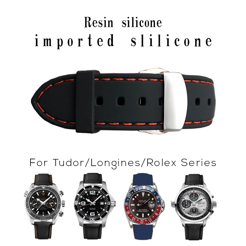 

18/19/20/21/22/23/24mm Rubber Silicone Watch Strap Colorful Butterfly Buckle Universal Watchband for Tudor Longines Role Watch