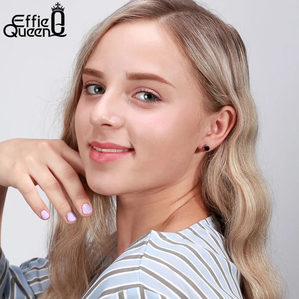 Effie queen трендовые черные AAA серьги с цирконием кубической огранки геометрический Кристалл Стерлинговое серебро ювелирные изделия для женщин мужские модные BE84-B