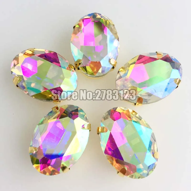 Стеклянные стразы ААА с плоским основанием овальной формы золотистого цвета для