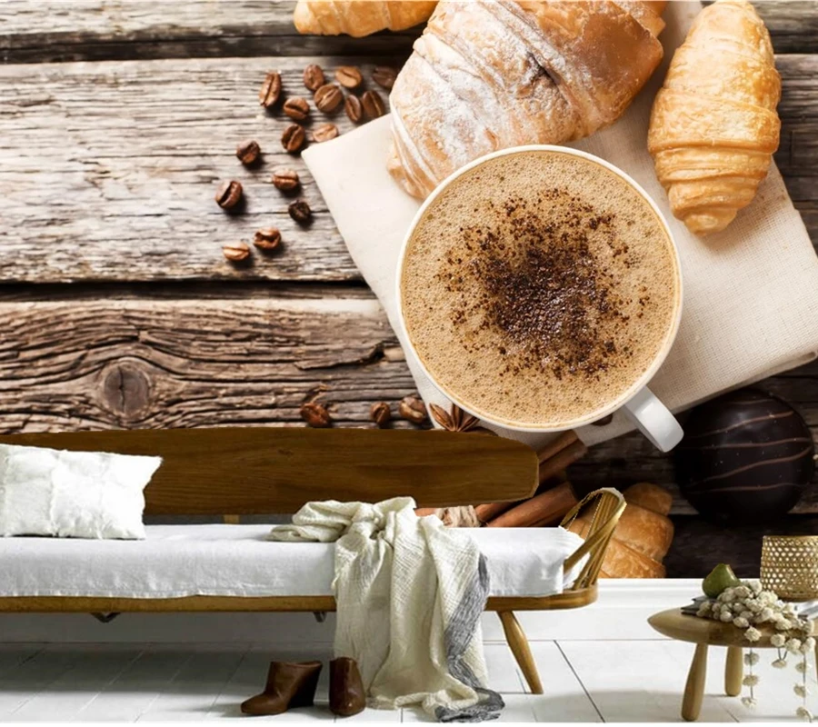 Coffee Croissant Cinnamon Cup Grain Food wallpaper,coffee shop bar dining room tv background kitchen bedroom 3d murals